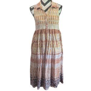 All About You L Rust Orange Tan Geometric Tiered Midi Dress